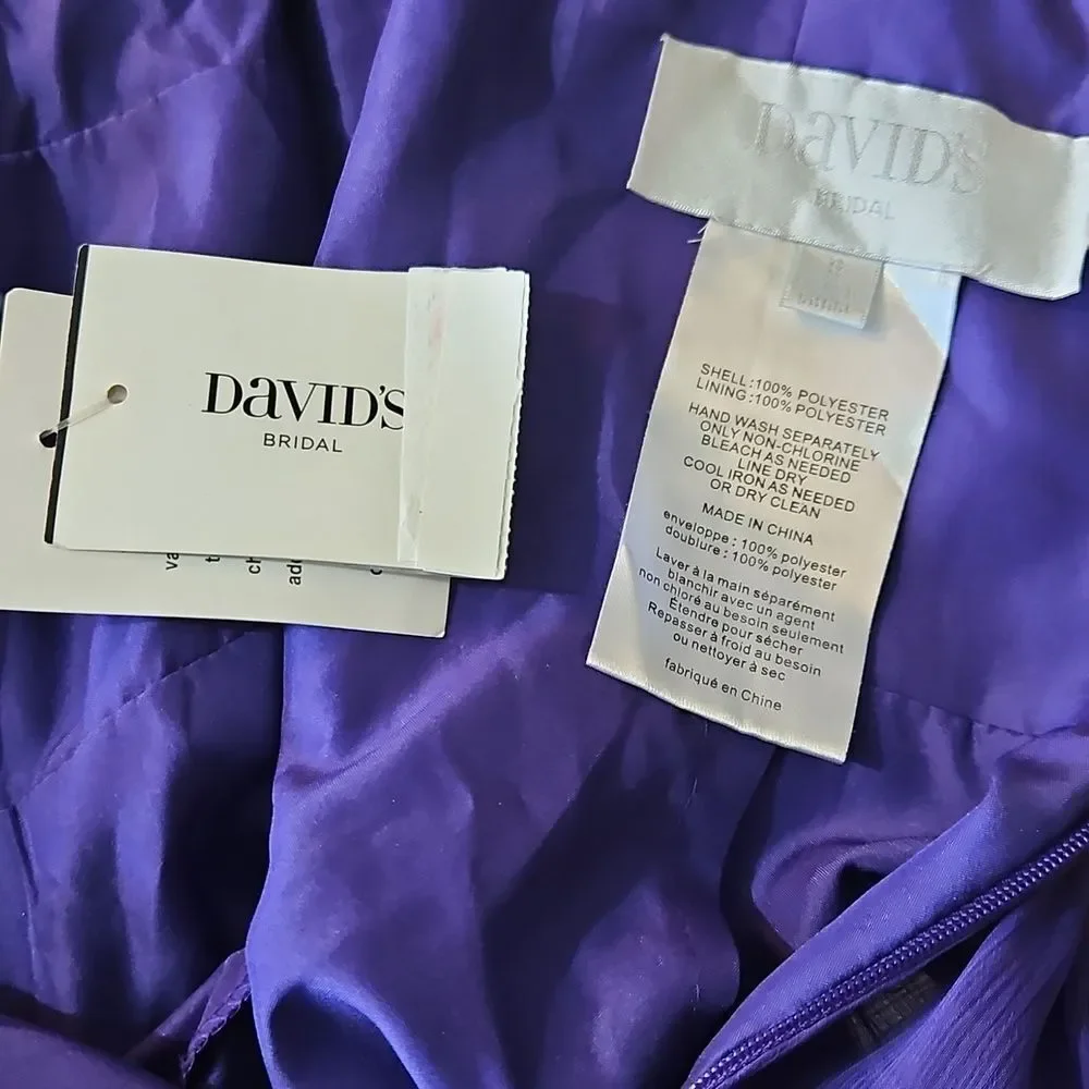 NWT David's Bridal Regency Purple V-Neck Chiffon Cocktail Dress | Size 8 - Picture 7 of 11
